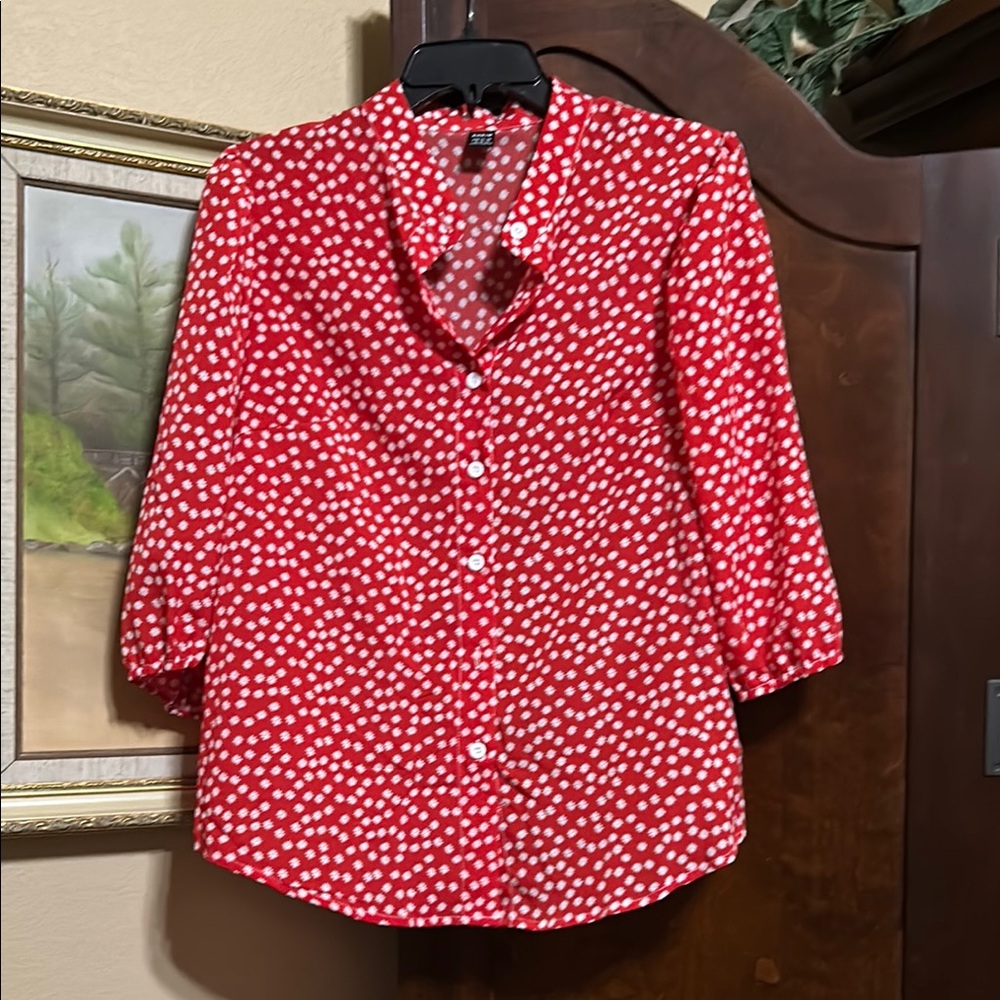 SHEIN Red Floral Button-Up Shirt